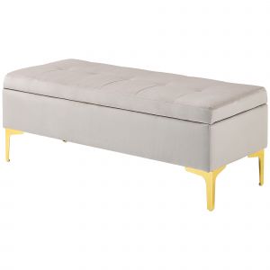 HOMCOM Banc banquette coffre de rangement 2 en 1 assise capitonnée aspect velours pieds métal 120 x 44 x 44,5 cm gris et doré
