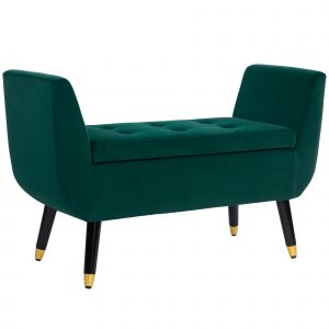 HOMCOM Banquette rembourrée avec rangement, Accoudoir, Polyester similicuir, Bois de caoutchouc, 107 x 42 x 65 cm, Vert