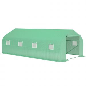Outsunny Serre de Jardin Tunnel 18 m² 6 x 3 x 2 m Acier Galvanisé Renforcé Dia. 1,8 cm PE Haute Densité 140 g/m² 8 Fenêtres Vert