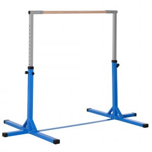 HOMCOM Barre fixe de gymnastique enfant - barre de gymnastique hauteur réglable 13 niveaux 92 à 150 cm - acier bleu bois hêtre