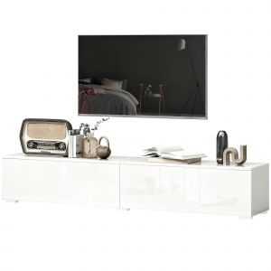 HOMCOM Meuble TV suspendu jusqu'&agrave; 190.5 cm avec portes &agrave; pression, 180x33x30 cm, Blanc laqu&eacute;