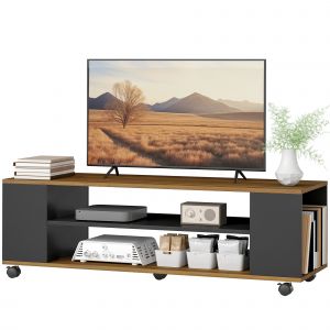 HOMCOM Meuble TV mural ou sur pied avec roulettes 4 &eacute;tag&egrave;res pour t&eacute;l&eacute;viseur de 139,7 cm 120x40x38,5 cm noyer et noir
