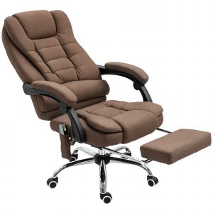 Vinsetto Fauteuil de bureau ergonomique massant chauffant repose-pied + coussin lombaires hauteur réglable dossier inclinable marron   Aosom France