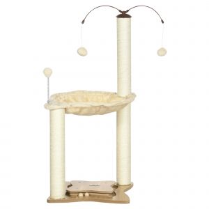 PawHut Arbre à Chat Griffoir max 5 kg avec Hamac, Balles de Jeu et Poteaux en Sisal, 53,5x53,5x90 cm, Beige