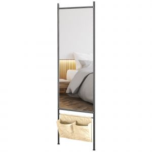 HOMCOM Miroir rectangulaire pleine longueur avec pochette de rangement, à poser ou à fixer au mur, 56L x 190H cm - noir