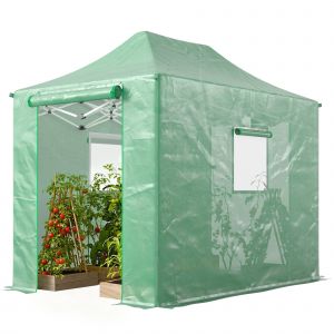 Outsunny Serre pop-up env. 200x300x270 cm - Serre en b&acirc;che pliante avec toit en pignon, portes et fen&ecirc;tres zipp&eacute;es