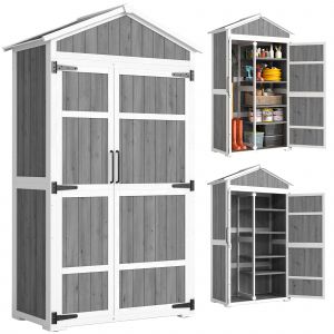 Outsunny Armoire de Jardin Abri de Jardin &Eacute;tanche avec Toit en M&eacute;tal Double Porte pour Outils de Jardinage 105x55x179cm Gris