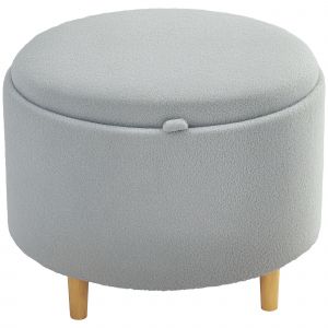 HOMCOM Pouf Pouf Rembourré en Peluche Teddy, Espace de Rangement Caché, Couvercle Réversible, 56 cm x 56 cm x 42 cm, Gris