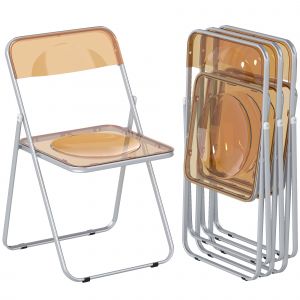 HOMCOM Lot de 4 chaises pliantes en acrylique et acier, chaises pliantes portables pour maison, salle &agrave; manger, oranges
