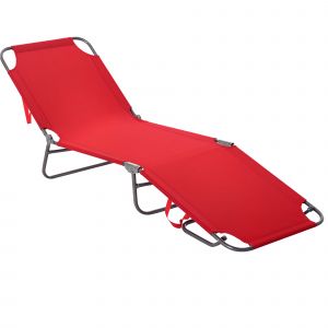 Outsunny Bain de Soleil transat Chaise longue Pliable Dossier r&eacute;glable Multipositions m&eacute;tal et Polyester Rouge