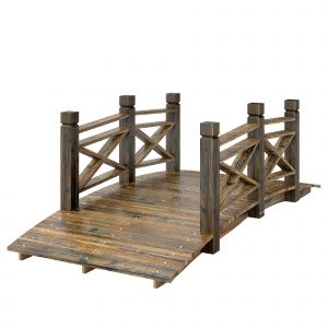 Outsunny Pont en bois avec garde-corps Pont de jardin en bois de sapin Pont pour &eacute;tang effet antique, praticable 174 x 78 x 57,5 cm Carbonis&eacute;