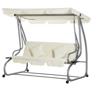 Outsunny Balancelle de jardin 3 places convertible toit inclinaison réglable 2 x 1,2 x 1,64 m acier polyester beige