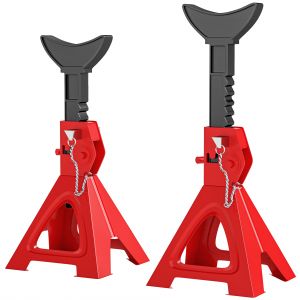 HOMCOM Lot de 2 chandelles voiture chandelles de levage capacité 3 tonnes hauteur réglable 290-418mm goupille de sécurité rouge