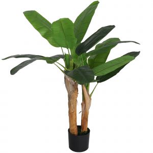HOMCOM Plante artificielle int&eacute;rieure 120 cm bananier en pot d&eacute;coration pour maison, bureau, salon, chambre