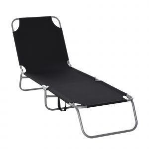 Outsunny Bain de Soleil transat Chaise Longue Pliable Dossier réglable Multipositions métal et Polyester Noir