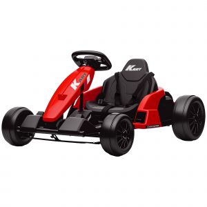 AIYAPLAY Go-kart &eacute;lectrique 24V, mode drift, si&egrave;ge r&eacute;glable, harnais 5 points, fonction musicale, klaxon, 6-12 ans Rouge