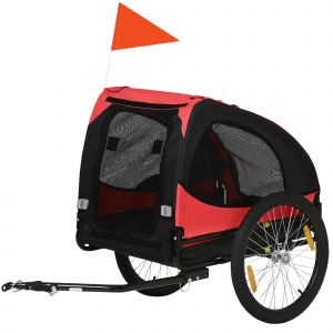 PawHut Remorque pour chiens, remorque de vélo pliante pour chiens, résistante à l'eau, tissu Oxford, métal, 140 x 71 x 83 cm, Rouge