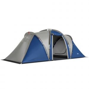 Outsunny Tente de Camping Double Couche Tunnel Familiale 4-5 Personnes 2 Chambres et S&eacute;jour pour 12 Personnes Bleu