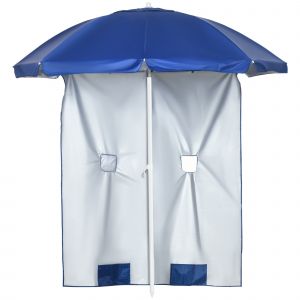 Outsunny Parasol de Plage avec Rideau Lat&eacute;ral, inclinable, 2 Poches et 2 Fen&ecirc;tres, Livr&eacute; avec sac de transport, &Oslash;191 x 211 cm, Bleu+Blanc