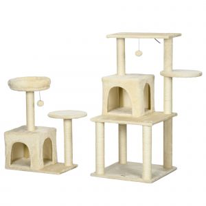 PawHut Arbre &agrave; Grimper pour F&eacute;lin 171cm Beige avec Niches, Plateformes et Jouets   Aosom France
