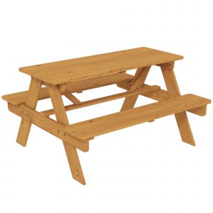 AIYAPLAY Ensemble salon de jardin ext&eacute;rieur enfant, table pique-nique enfant avec bancs, cadre en bois massif, bois naturel