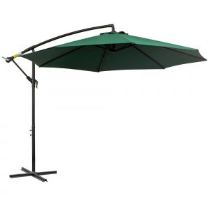 Outsunny Parasol Déporté Octogonal Inclinable avec Manivelle Pied en Croix Toile 180 g/m² Imperméabilisée Protection UV Acier Ø 3 x 2 5 m Vert