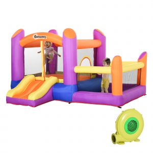Outsunny Château Gonflable pour Enfants de Jardin, Parc Aquatique Gonflable avec Toboggan, Trampoline et Piscine, Multicolore, 280x250x170cm