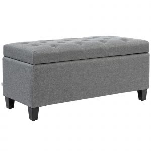 HOMCOM Banc de rangement en polyester souple, bois de caoutchouc, 100 x 40 x 44 cm, Gris clair