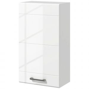 kleankin Armoire murale de salle de bain 1 porte avec étagère réglable en hauteur 3 niveaux 37 x 22,5 x 70 cm blanc haut brillant