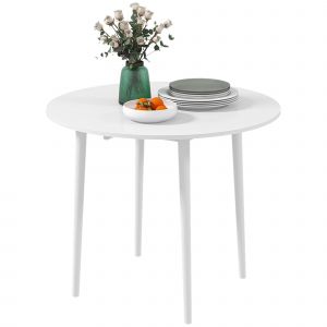 HOMCOM Table de salle à manger pliante 2 abattants, table ronde extensible pour 4 personnes, pieds en bois Ø 89 x 73,5 cm, blanc