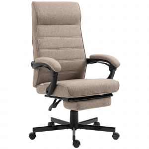 Vinsetto Fauteuil de bureau pivotant inclinable en tissu aspect lin avec accoudoirs hauteur réglable marron