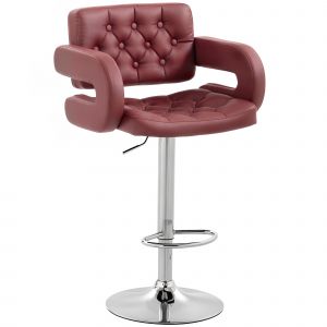 HOMCOM Tabouret de bar avec dossier et accoudoirs, hauteur r&eacute;glable et repose-pieds, simili-cuir rouge
