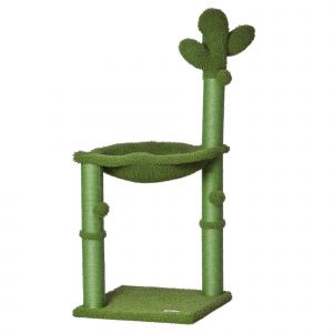 PawHut Griffoir Cactus en Sisal Naturel avec Hamac et Pompon pour Chat Vert 40x40x96cm   Aosom France