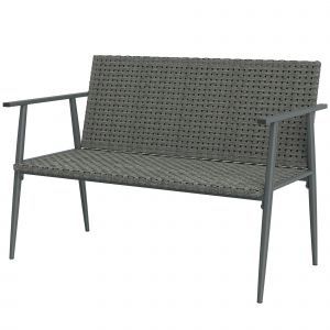 Outsunny Banc de Jardin 2 places en R&eacute;sine Tress&eacute;e et Acier, avec Accoudoirs, Dossiers et Pieds R&eacute;glables, 110x58x78cm, Gris