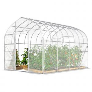 Outsunny Serre Tunnel avec Couverture PO, 2 Portes &agrave; Charni&egrave;res, Serre Chauffante avec Structure Optimis&eacute;e, Transparente