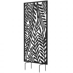 Outsunny Panneau Brise Vue d&eacute;coratif Ext&eacute;rieur, Claustra D&eacute;coratif Jardin &agrave; motif d&eacute;coup&eacute; en feuilles, 130 x 65 cm, Noir