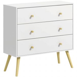 HOMCOM Commode 3 tiroirs design scandinave piètement effilé incliné bois pin panneaux blanc80 x 30 x 80 cm blanc