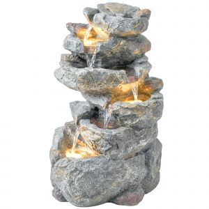 Outsunny Fontaine de Jardin Cascade 6 Niveaux D&eacute;coration de Jardin Zen R&eacute;sine Pierre Naturelle 33 x 27 x 53 cm Gris