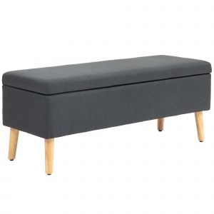HOMCOM Banc rembourr&eacute; avec espace de rangement, banquette-lit en lin, bois de caoutchouc, 110 x 39 x 45 cm, Gris fonc&eacute;