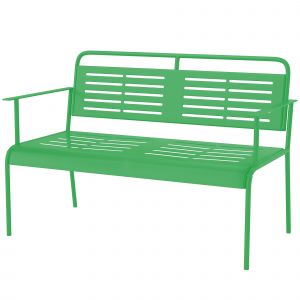 Outsunny Banc de jardin 2 places banc ext&eacute;rieur jardin en acier avec accoudoirs et dossier, pour balcon 121 x 64 x 84 cm, vert