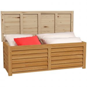 Outsunny Coffre de rangement ext&eacute;rieur jardin 176L en bois avec poign&eacute;e, dim. 130L x 50l x 45H cm