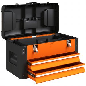 HOMCOM Boîte à outils vide, 49,7 x 25,3 x 28,9 cm Coffre à outils avec tiroir, Mini-Box en acier Orange