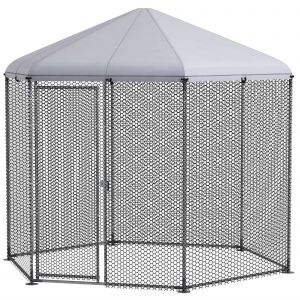 PawHut Enclos poulailler extérieur 5 m² parc grillagé dim. 2,8L x 2,45l x 2,46H - espace couvert - 5/8 poules