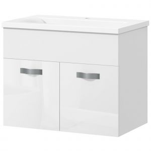 Kleankin Meuble Suspendu de Salle de Bain avec Lavabo, Armoire à 2 Portes avec Charnières Amorties, 61x40x50cm, Blanc Brillant