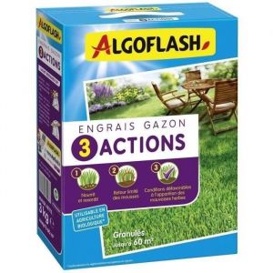 ALGOFLASH NATURASOL Engrais Gazon - 3 Actions - 3 kg