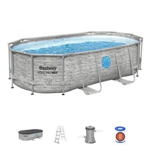 Kit Piscine hors sol tubulaire BESTWAY - Steel Pro MAX&trade;- 427 x 250 x 100 cm - Ovale (Filtre a cartouche, &eacute;chelle, b&acirc;che, 1 cartouche