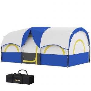 Outsunny Tente de Camping Familiale pour 4-6 Personnes Imperm&eacute;able avec Chambres Ind&eacute;pendantes 435x251x195 cm Bleu et Blanc