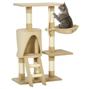 PawHut Arbre à chat centre d'activités multi-niveaux avec griffoirs sisal niche hamac échelle peluche 30 x 55 x 96 cm brun