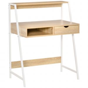 HOMCOM Bureau informatique bureau ordinateur avec &eacute;tag&egrave;re style n&eacute;o-r&eacute;tro 80L x 50l x 100H cm bois naturel   Aosom France
