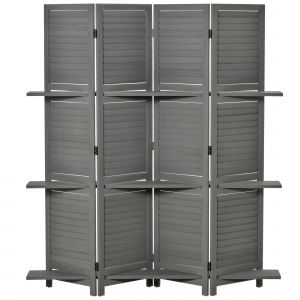 HOMCOM Paravent intérieur 4 Panneaux 160 x 170 cm 3 étagères Pliables séparateur de pièce Portes persiennes Bois de Paulownia